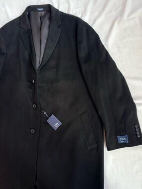 JWN Mens Black Single-Breasted Wool Coat